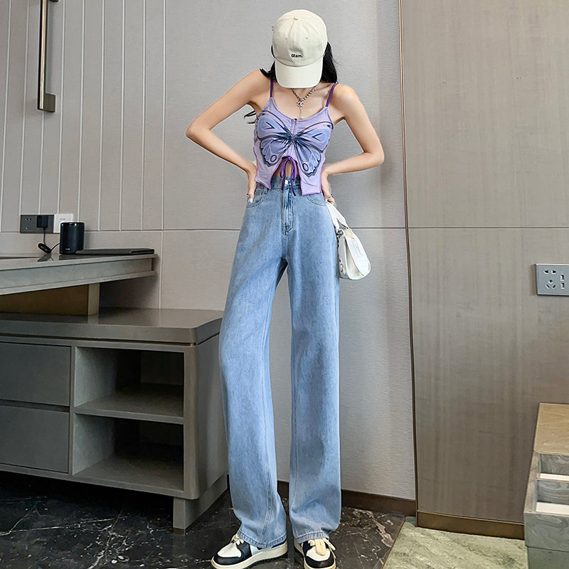 ハイウエストストレートデニムパンツ