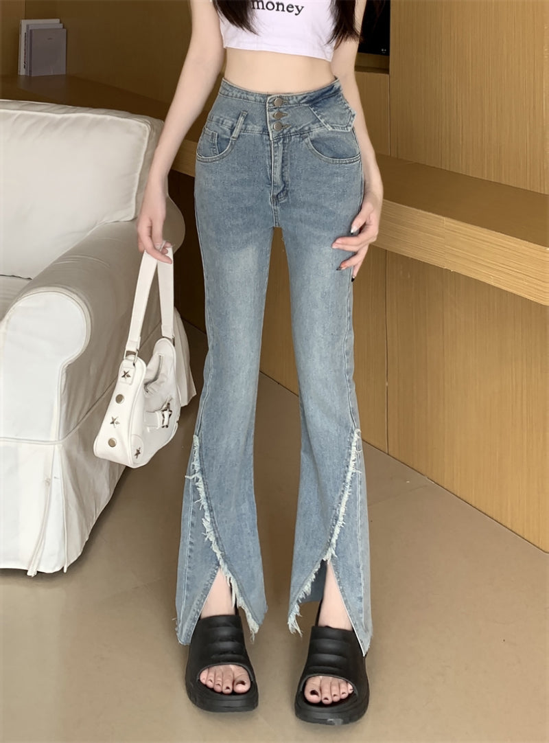 スリットデニムパンツ