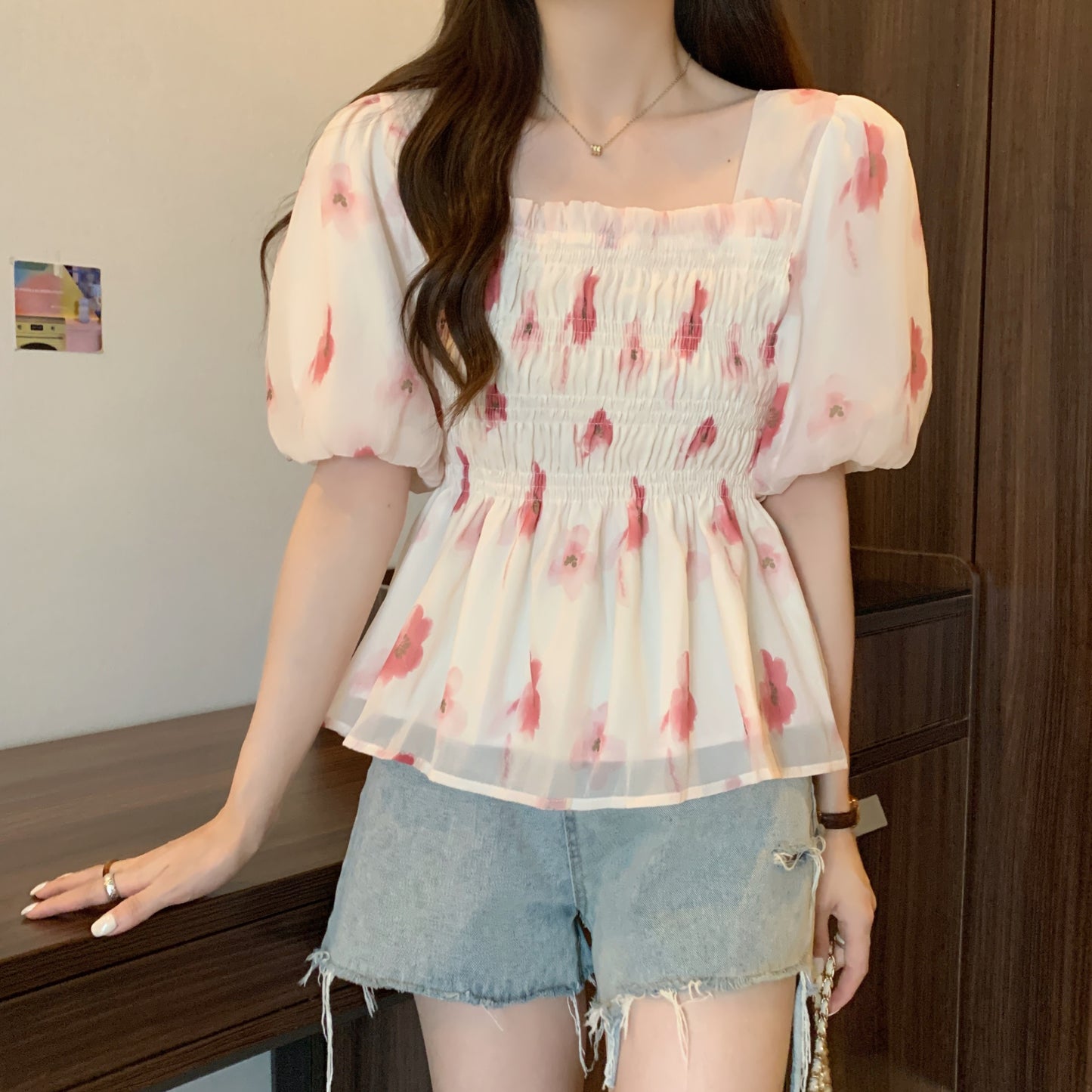 半袖シフォンブラウス