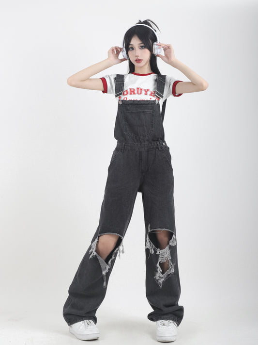 ダメージデニムサロペット