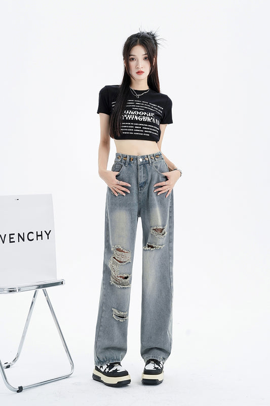 ダメージワイドデニムパンツ